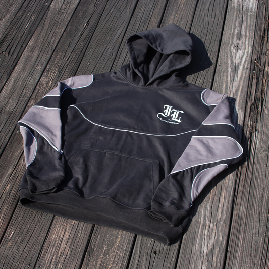 PSYCHOSIS PATCH HOODIE / 黑灰拼接帽踢
